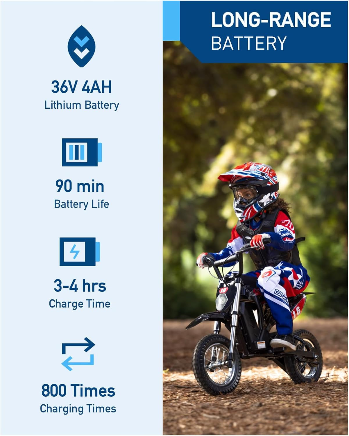 DK1 36V Electric Dirt Bike,300W Electric Motorcycle - up to 15.5MPH & 13.7 Miles Long-Range,3-Speed Modes Motorcycle for Kids Ages 3-10