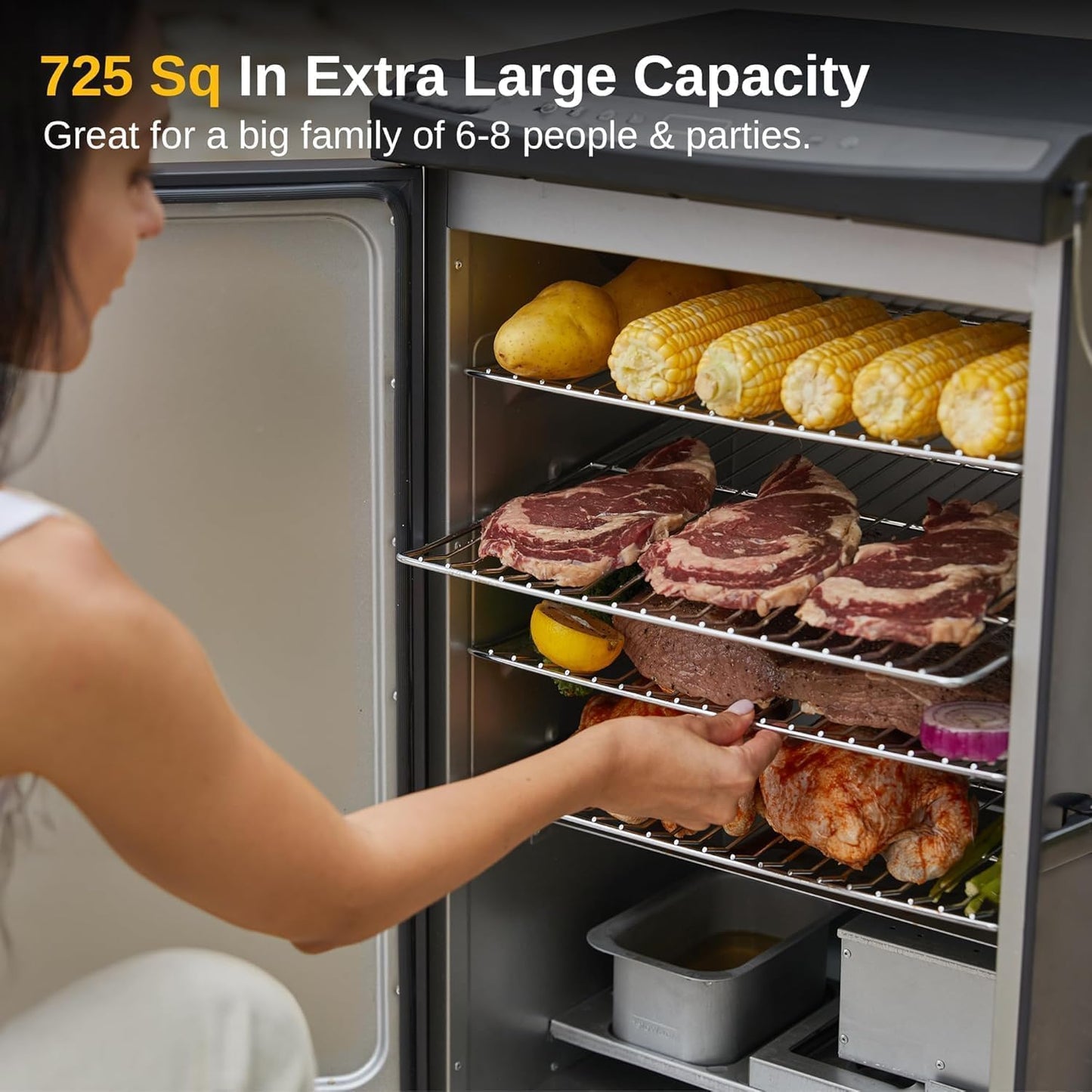 30-Inch Electric Smoker, Outdoor Smoker with Convenient Side Wood Chip Loader, 725 Sq Inches of Cooking, Digital Control and 4 Removable Racks for Outdoor Kitchen, BBQ, Backyard, Black
