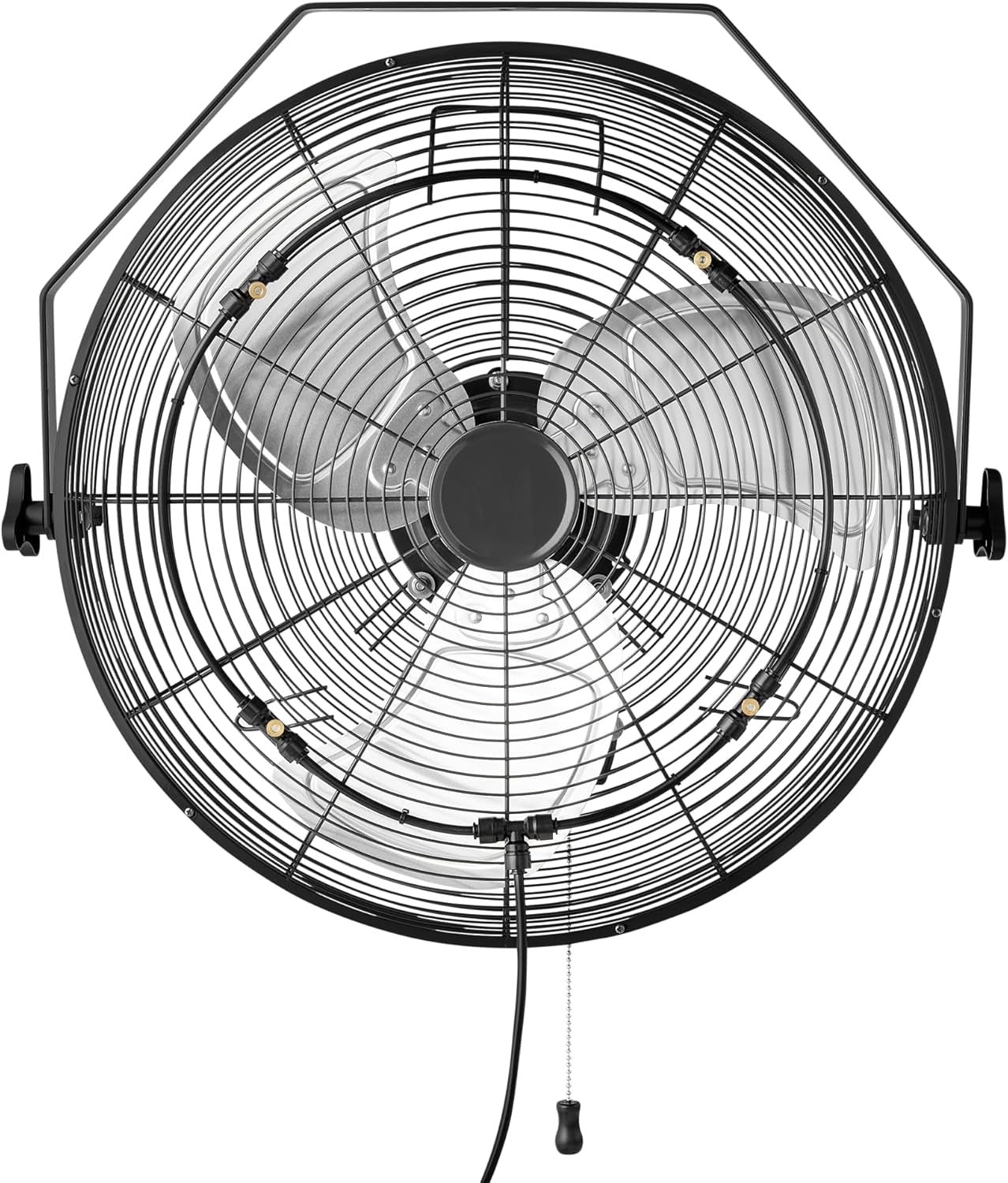 18" Outdoor Misting Fan, Wall-Mounted, Industrial Fan, Waterproof (IP44), with Tilt Head, Heavy-Duty Metal Blades, Dual Ball Bearing Motor, 3 Speeds up to 1550 RPM and 3781 CFM, Black
