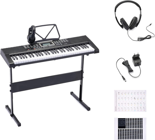 Electric Keyboard Piano with 61 Keys, Built-In Speakers, Songs for Learning, Black