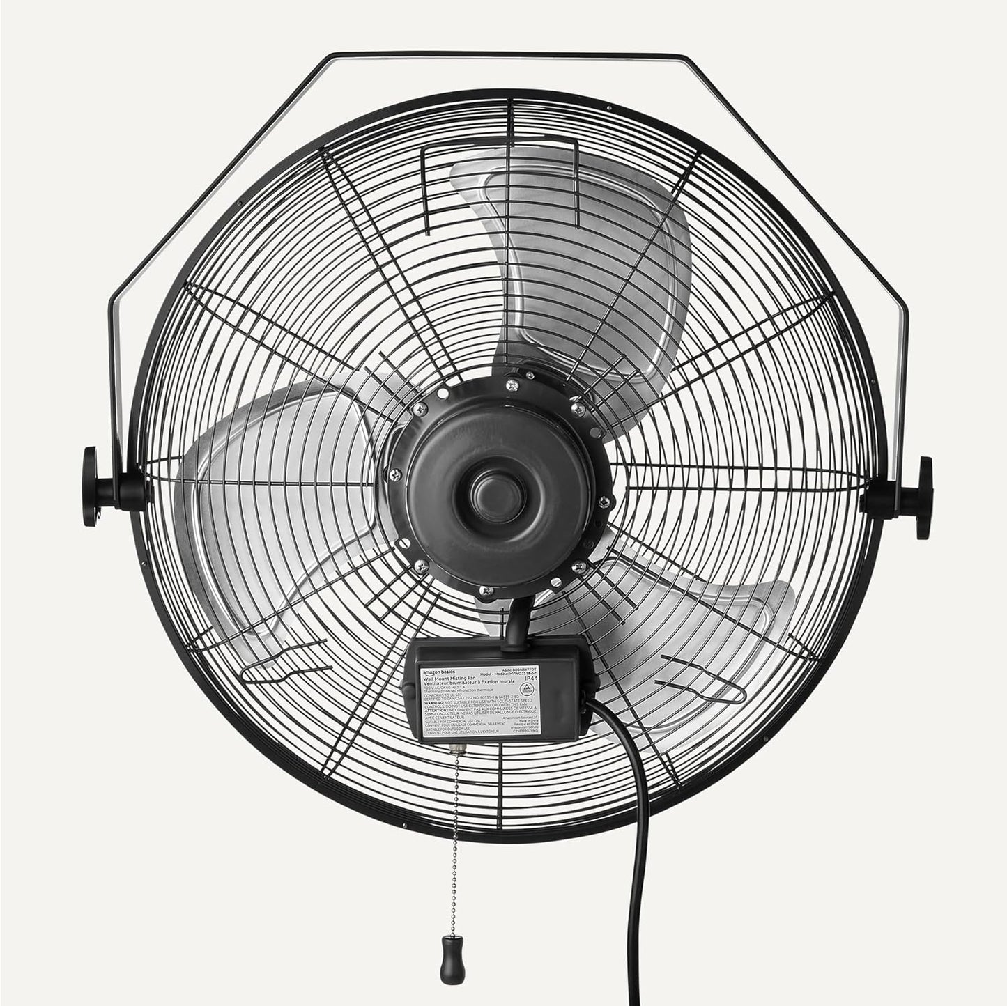 18" Outdoor Misting Fan, Wall-Mounted, Industrial Fan, Waterproof (IP44), with Tilt Head, Heavy-Duty Metal Blades, Dual Ball Bearing Motor, 3 Speeds up to 1550 RPM and 3781 CFM, Black
