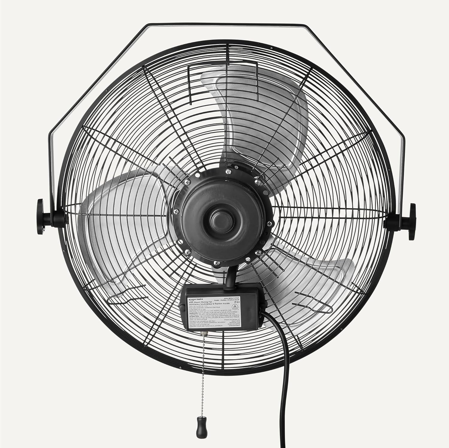 18" Outdoor Misting Fan, Wall-Mounted, Industrial Fan, Waterproof (IP44), with Tilt Head, Heavy-Duty Metal Blades, Dual Ball Bearing Motor, 3 Speeds up to 1550 RPM and 3781 CFM, Black