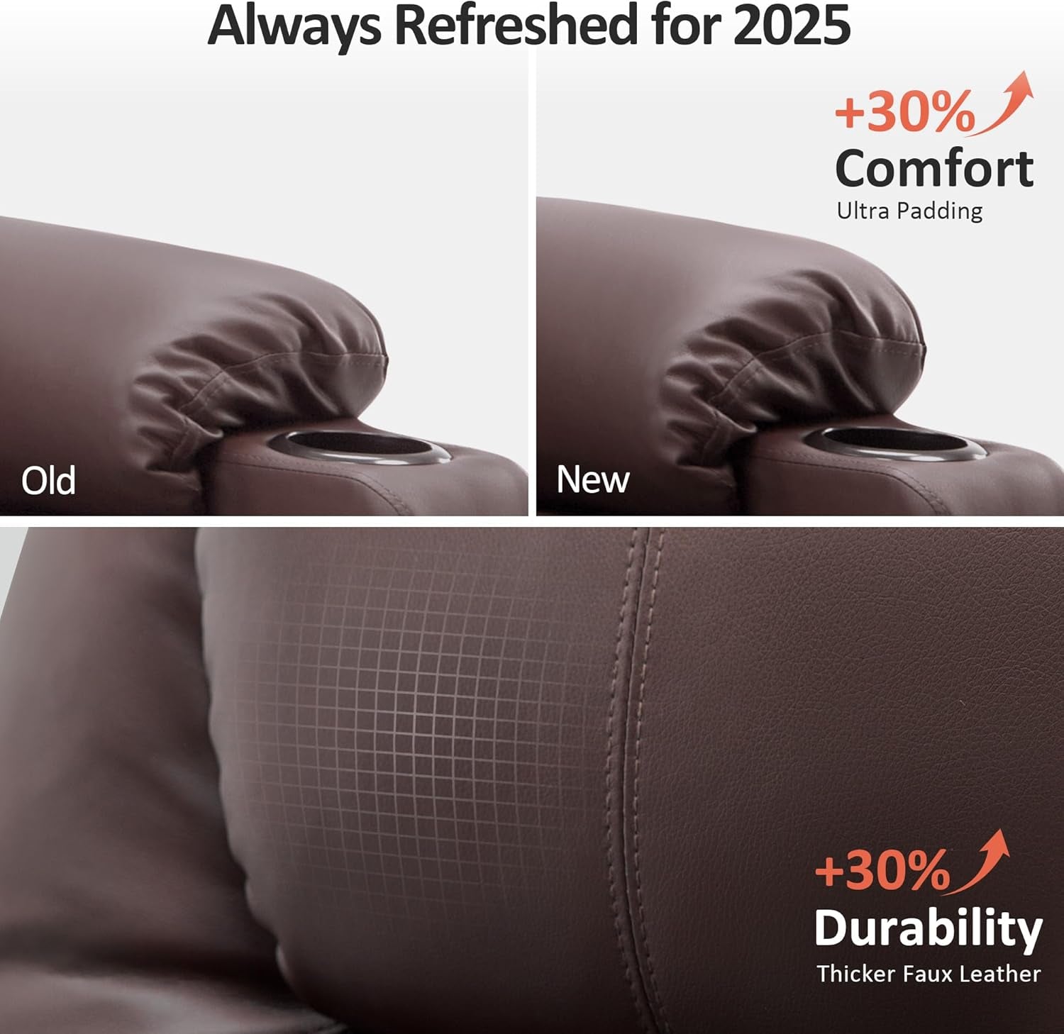 Electric Power Lift Recliner Chair Sofa with Massage and Heat for Elderly, 3 Positions, 2 Side Pockets, and Cup Holders, USB Ports, Faux Leather 7040 (Light Brown, Medium)