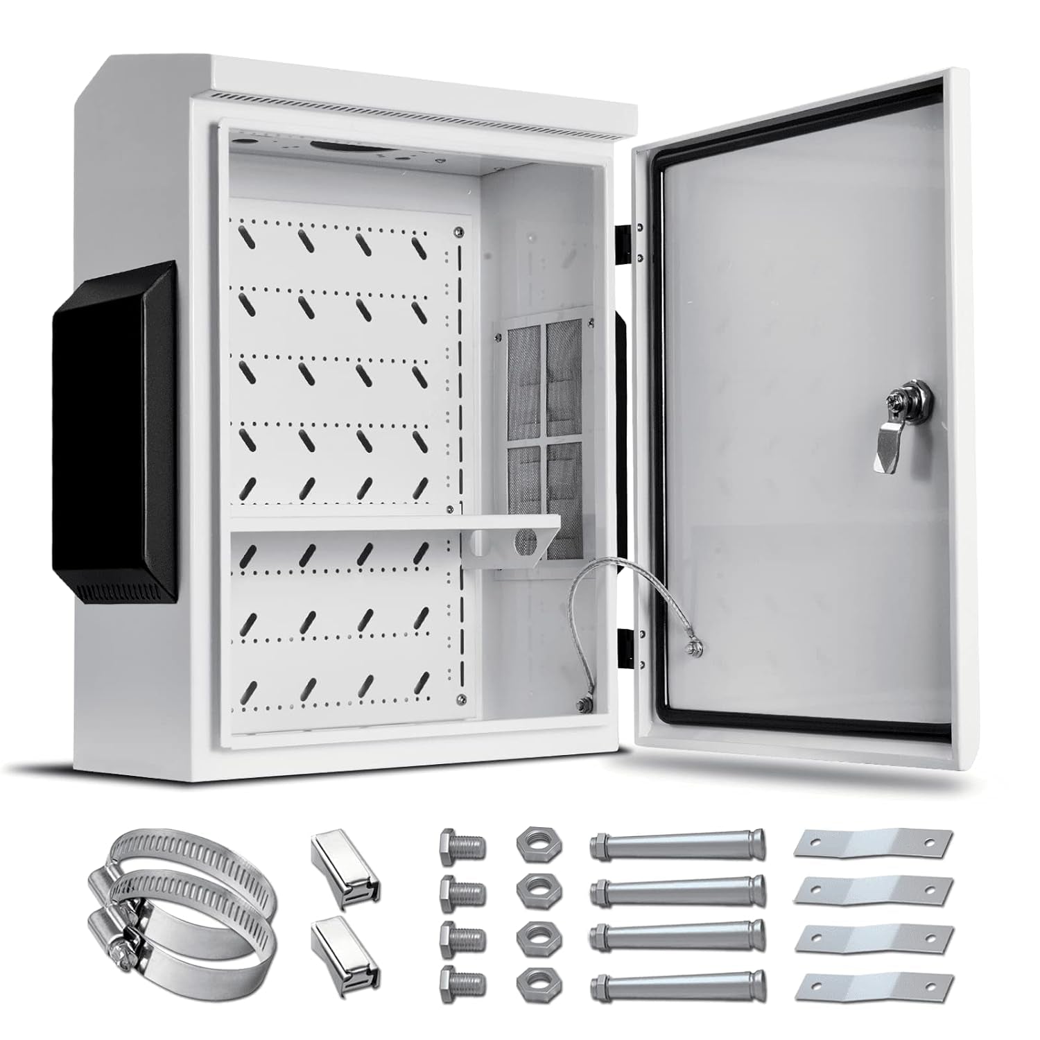 Outdoor Electrical Box, Cold-Rolled Steel Plate, Aluminum Alloy Back Beam, One-Piece Ventilation Design, IP65 Waterproof, Wall/Pole Mounted (19.6" X 15.7" X 7.9)