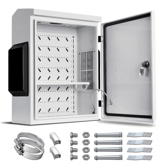 Outdoor Electrical Box, Cold-Rolled Steel Plate, Aluminum Alloy Back Beam, One-Piece Ventilation Design, IP65 Waterproof, Wall/Pole Mounted (19.6" X 15.7" X 7.9)