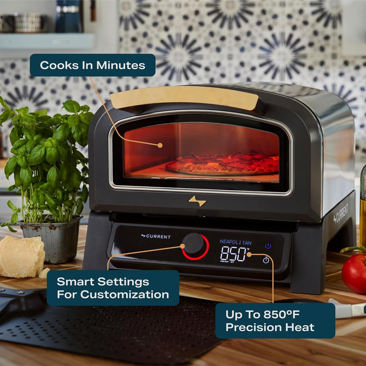 ® Model P Smart Electric Pizza Oven, 12-Inch, 850°F Max, 5 Cooking Modes, App Connectivity for Temperature Monitoring & Custom Cooking Times, Compact for Indoor & Outdoor Use, Beige