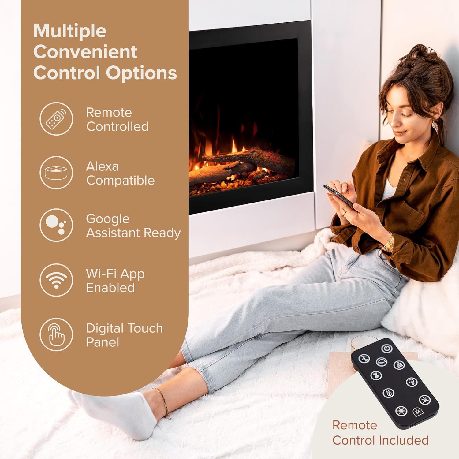 Highmark Traditional 30 Inch Built-In Smart Electric Fireplace Insert with Remote Control | Alexa/Wifi Enabled | Electric Firebox Heater with Multi-Color Flames | 1500W