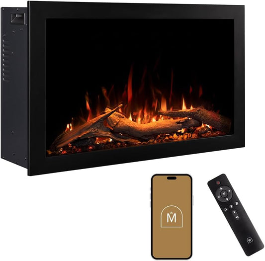 Highmark Traditional 30 Inch Built-In Smart Electric Fireplace Insert with Remote Control | Alexa/Wifi Enabled | Electric Firebox Heater with Multi-Color Flames | 1500W