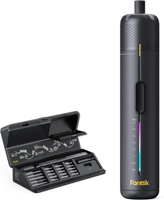 S2 Pro 3.7V Electric Screwdriver, Cordless Screwdriver Set, 7 Torque Settings, 0.5 to 6N.M, 20 Magnetic Bits, 1/4''Hex Shank, with 90° Angle Adapter, for Furniture, Household Repairs