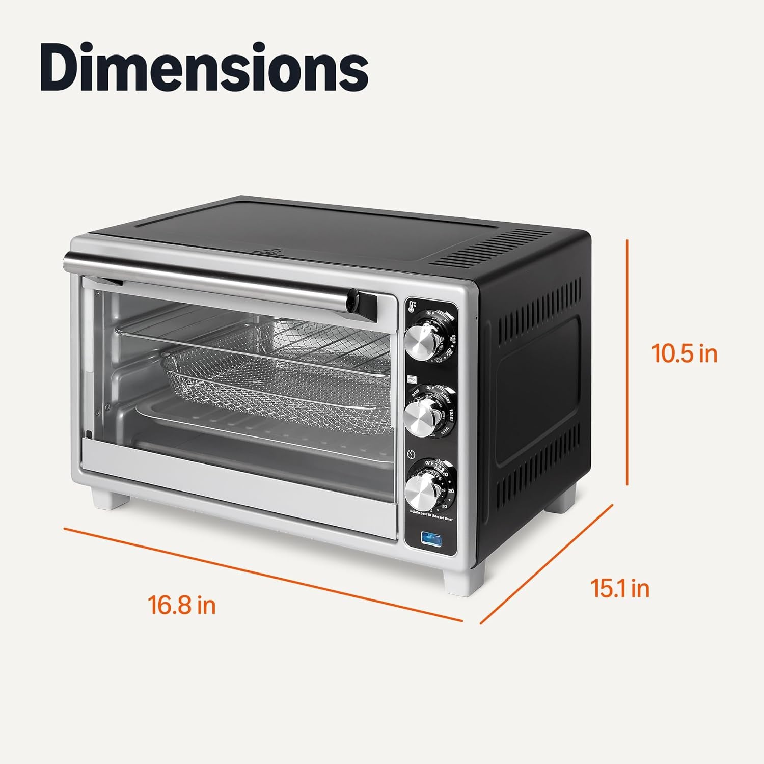 6-Slice 23-QT Toaster Oven with Built-In Air Fryer, 7-In-1 Cooking Options, 60-Min Timer & Adjustable Temperature (200℉ - 450℉), with Accessories, 1500W, Stainless Steel, Silver/Gray